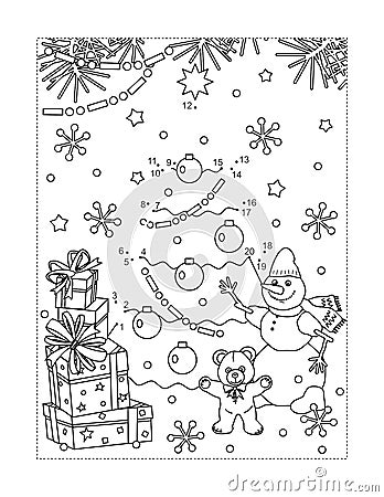 Full page Christmas celebration party join the dots puzzle and coloring page Vector Illustration